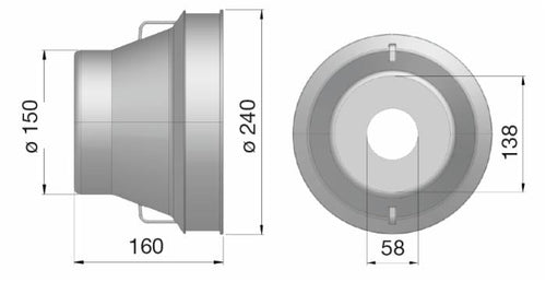 Controcuffia tonda grande Ø150 - 240 e lunghezza 160mm