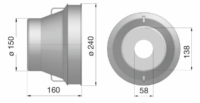 Controcuffia tonda grande Ø150 - 240 e lunghezza 160mm