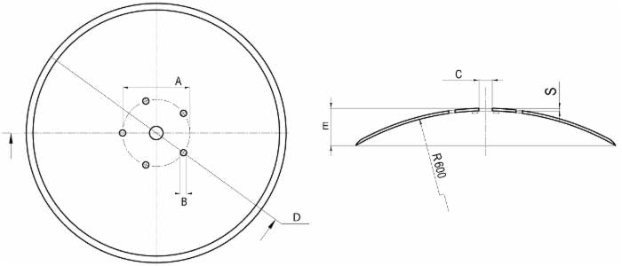 Disco frangizolle per aratro con ø 610mm spessore 6mm e foro centrale di 26mm