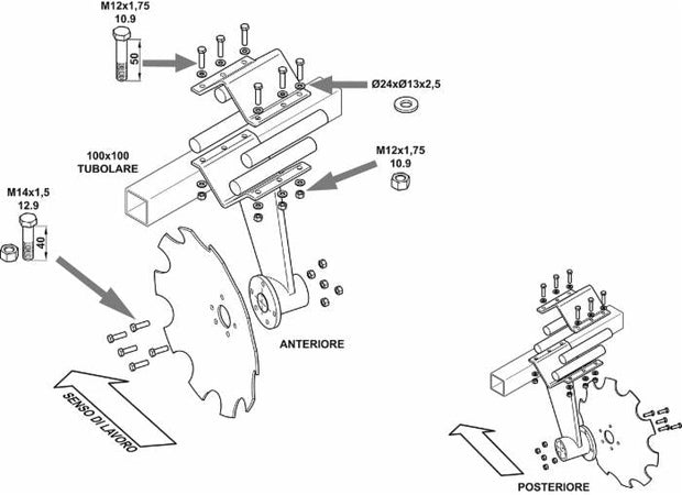 Supporto anteriore con disco da 560 dentato