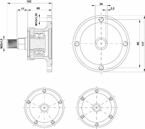 Mozzo frangizolle Skf 5 fori Ø 28mm