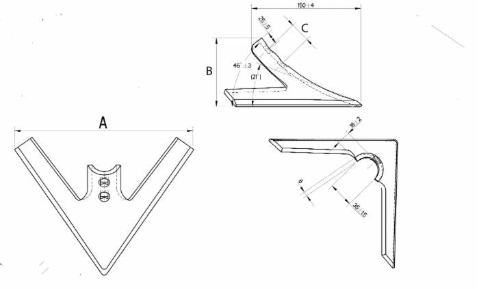 Vomere a lancia 200x6/28 per molle per vibrocoltivatori