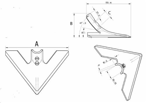 Vomere a lancia piatto 175x6/28 per molle per vibrocoltivatori