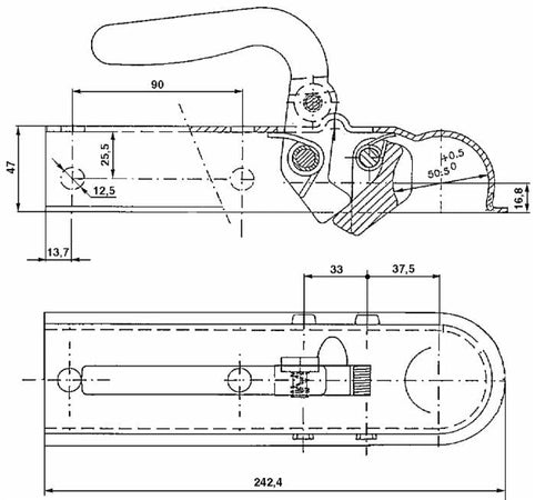 Testina agganccio traino quadro ø50