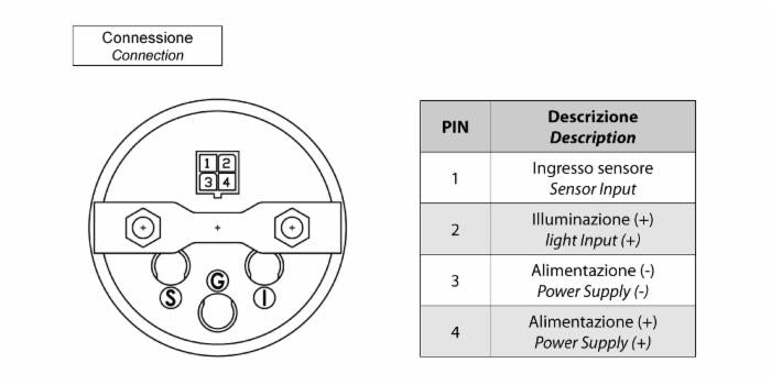 Indicatore livello carburante analogico 0-4/4 Ø52 12V