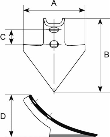 Vomerino a lancia 130x4 per coltivatori in acciaio al boro temperato