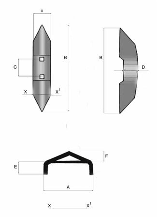 Vomere reversibile 40x4,5x215mm per coltivatori