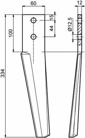 Dente per erpice lunghezza 334mm Ø foro 12,5mm