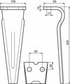 Dente per erpice lunghezza 300mm altezza 90mm