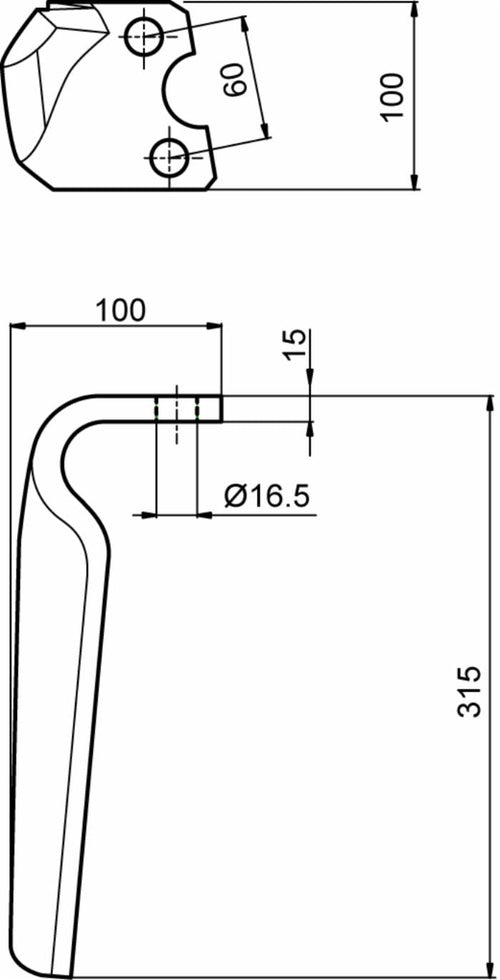 Dente per erpice lunghezza 315mm larghezza 100mm