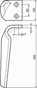 Dente sinistro erpice 100x300mm con foro 17mm  adattabile a Maschio