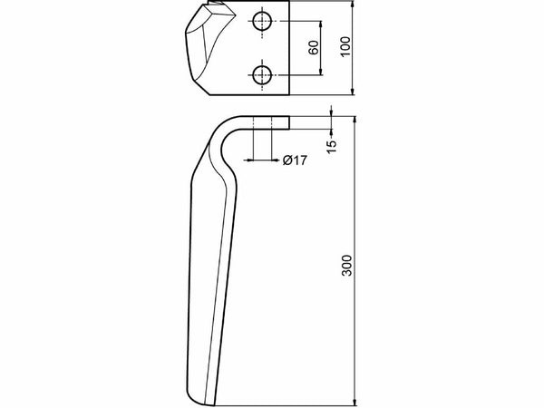 Dente destro erpice 100x300mm con foro 17mm  adattabile a Maschio Confezione da 2pz (1)