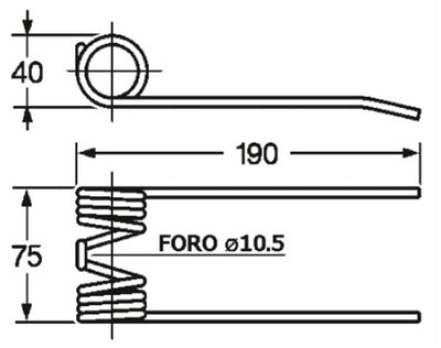 Dente rotopressa adattabile Claas 8214211 foro 10,5 e filo 5