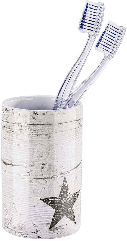 Wenko Star - Porta spazzolino in ceramica tortora, 6,8 x 6,8 x 10,8 cm