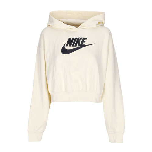 Nike Felpa Cappuccio Corta Donna W Sportswear Club Fleece Graphic Oversized Crop Hoodie Coconut Milk/black da donna