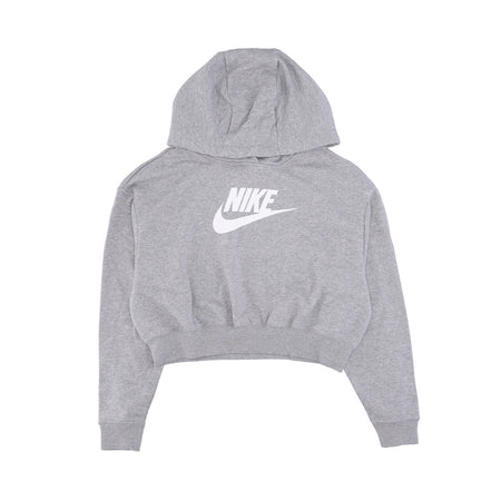 Nike Felpa Cappuccio Corta Donna W Sportswear Club Fleece Graphic Oversized Crop Hoodie Dk Grey Heather/white da donna