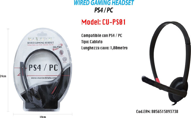 Wired Gaming Headset Compatibile Con Ps4 / Pc Microfono Cuffia Maxtech Cu-ps01 Videogiochi/PC/Accessori/Cuffie gaming Trade Shop italia - Napoli, Commerciovirtuoso.it