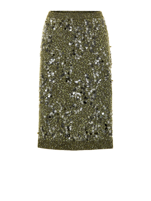 Gucci Gonna in Maglia Verde Militare con Paillettes da donna