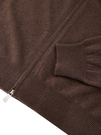 Gran Sasso Maglione Cardigan in Lana Marrone con Zip da uomo