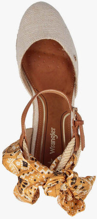 Wrangler Sandali Donna Estivi in Tessuto E Corda Sandali Con Zeppa 6,5 Cm Cinturino Alla Caviglia E Foulard Fantasia Removibile