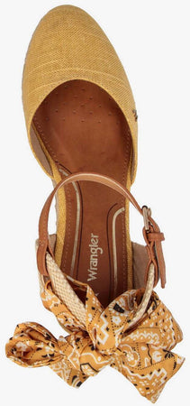 Wrangler Sandali Donna Estivi in Tessuto E Corda Sandali Con Zeppa 6,5 Cm Cinturino Alla Caviglia E Foulard Fantasia Removibile