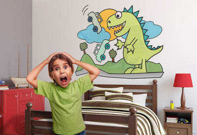 Il Dinosauro E Le Automobili (68 X 98 Cm) Wallskin