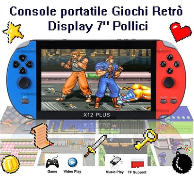 Console Portatile Giochi Retro Game X12 PLUS con Display a colori 7 Pollici e Memoria 6GB