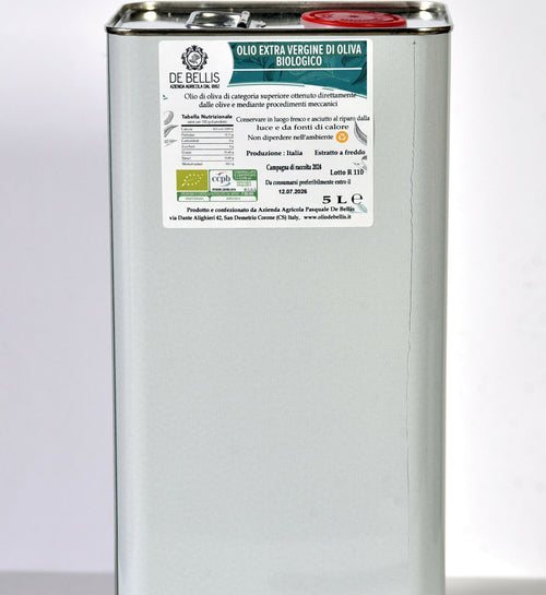 Olio Extra vergine di oliva biologico De Bellis-olio nuovo 2025! Latt 5 litri