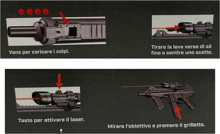P.1238 Laser Gun Mitra Giocattolo Semi-Automatico con Puntatore Laser, Plastica, 28 cm, per Bambini 8+