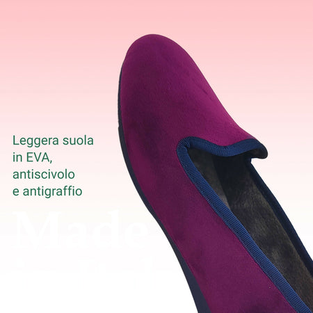 Dorea magiche ballerine donna scarpe in vellutino rasato eleganti friulane per ricevimenti, vera produzione artigianale spagnola