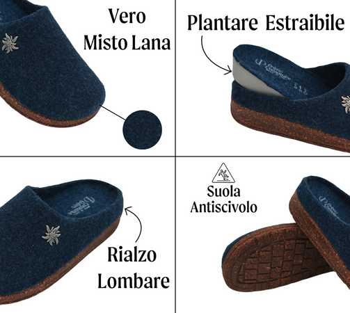 Ciabatte Tirolesi da Donna, Pantofole Invernali da Casa, Sottopiede Estraibile, 100% Made in Italy