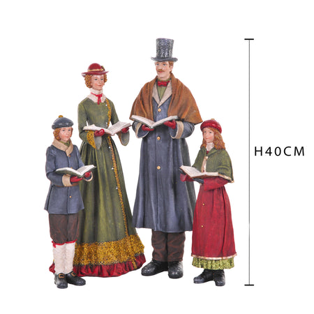 Statuette Famiglia "Cantori" con colori natalizi in poli-resina h 40 cm Storia Dino Bianchi 2021