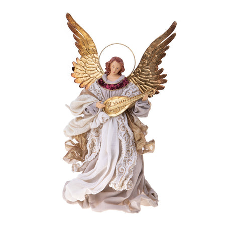 Angelo in tessuto per natività con Mandolino Beige ed Oro presepe natalizio da 36 cm