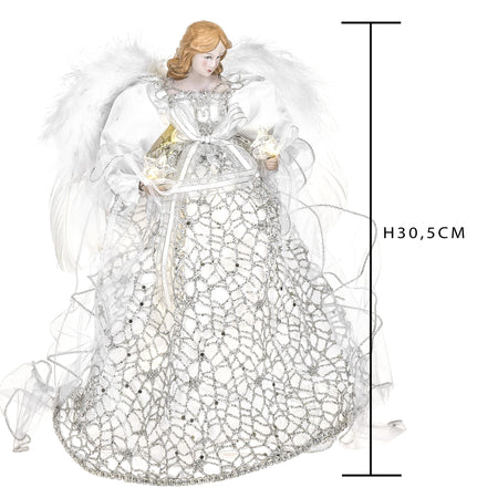 Angelo in resina decorazione natalizia 30,5cm con led statua per presepe