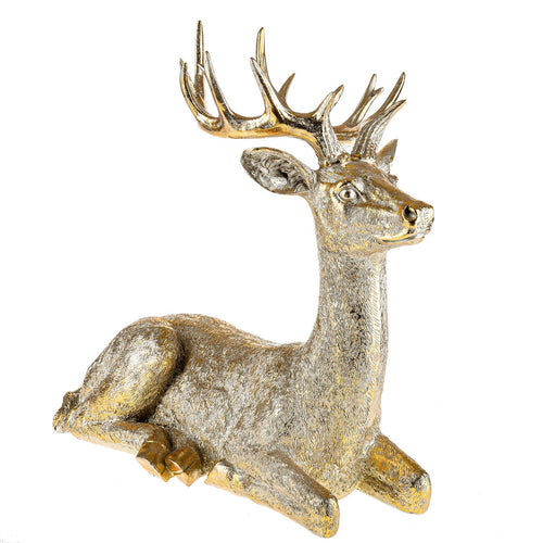 Renna Seduta statuetta in Resina color oro decorazione natalizia