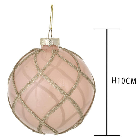 Pallina per albero di Natale in vetro con rombi color Rosa da Ø 10 cm