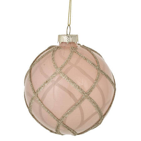 Pallina per albero di Natale in vetro con rombi color Rosa da Ø 10 cm