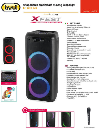 Xfest Altoparlante Amplificato Trevi Xf 600 Kb Cassa Speaker 80w Trevi Mp3 Connessione Bluetooth per Smartphone Tablet E Pc