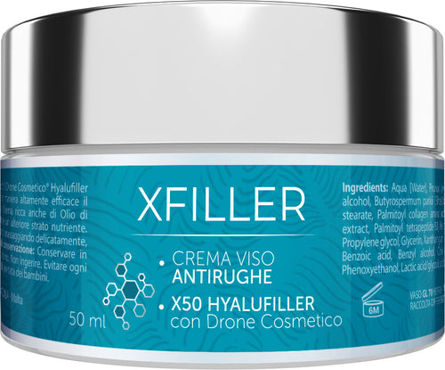 Xfiller - crema antirughe 100% naturale con x50 hyalufiller con drone cosmetico, arricchita con olio di mandorle dolci, burro di karitité, amamelide e olio di cocco pelle più giovane e luminosa 50ml Bellezza/Cura della pelle/Viso/Detergenti ed esfolianti/Trattamenti anti acne e anti macchie Beauty Fashion Store - Palermo, Commerciovirtuoso.it