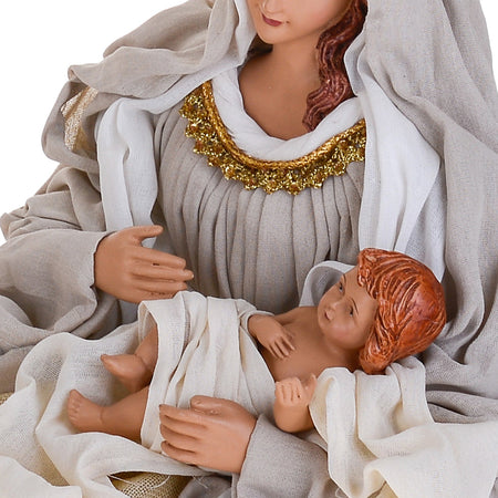 Natività completa statue per presepe con vestiti in tessuto Crema h 67 cm