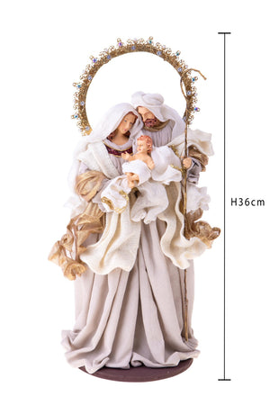 Natività monoblocco in resina per presepe, vestiti in tessuto da 36 cm decorazione Beige e Oro