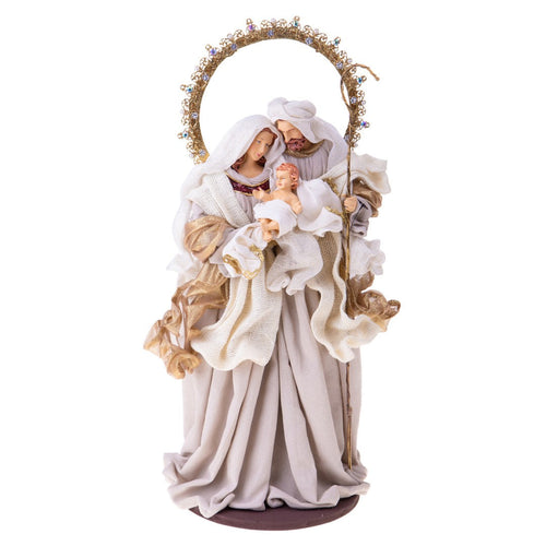 Natività monoblocco in resina per presepe, vestiti in tessuto da 36 cm decorazione Beige e Oro
