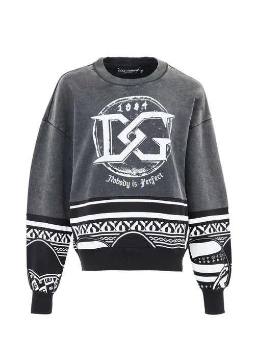 Dolce & Gabbana Felpa Nera Delave con Stampa 'Nobody is Perfect' da uomo