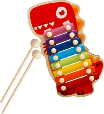 Xilofono-In-Legno-Giocattolo-Musicale-Per-Bambini-8-Note-Dinosauro-Multicolore