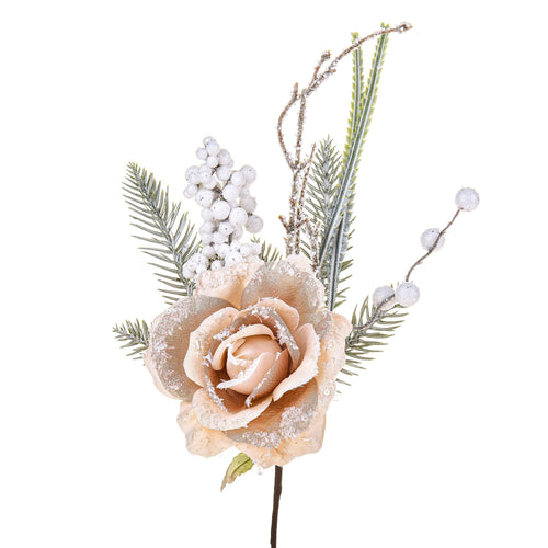 Rosa con bacche in materiale sintetico decorazione floreale colore Rosa da 34 cm