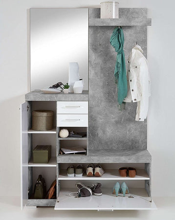 XL64-scarpiera-ingresso-moderna-bianca-2-ante-legno-salvaspazio-armadio-bianco-grigio-cemento-specchio