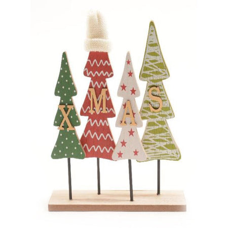 Composizione alberi da appoggio in legno per decorazioni natalizie