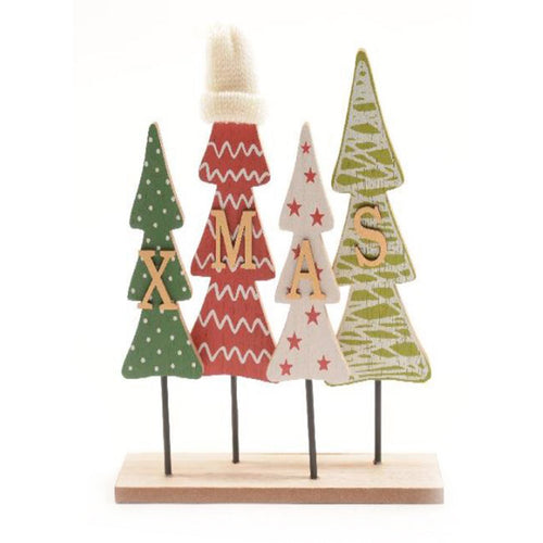 Composizione alberi da appoggio in legno per decorazioni natalizie