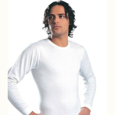 Maglia intima per uomo manica lunga in cotone Interlok con collo a giro Bianco/Nero art. 347/202 (3 Pezzi)