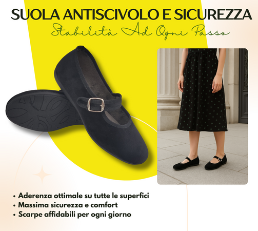 Originali Mary Jane, Ballerine Donna da Casa, Eleganti Friulane con Cinturino, Pantofole Basse in Velluto, Produzione Artigianale